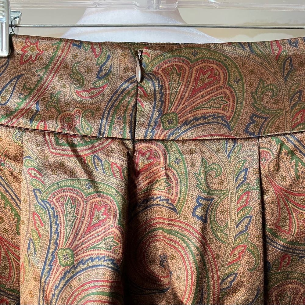 Perry Ellis Vintage Brown Paisley High Waisted Ladies Cropped Silk Trousers - Picture 9 of 11